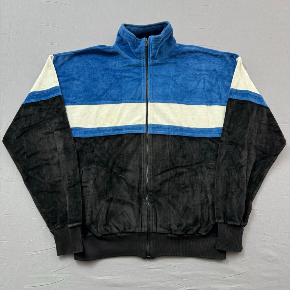 Christian Dior Monsieur Vintage Velour Track Jacket Blue Black Colorblock Large